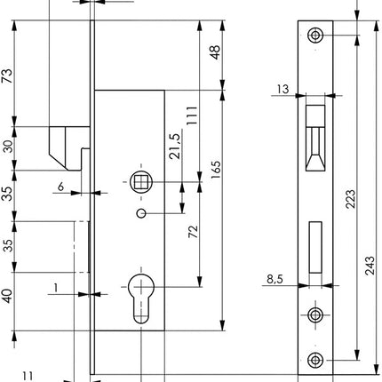 Serrure pour porte coulissante à cadre tubulaire AMF 8331 ( 3311021043 ) PZW dimension de l'axe 35 mm