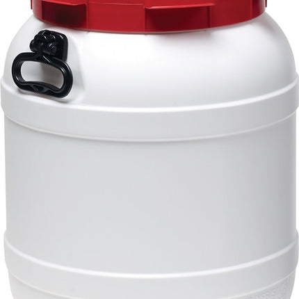 Fusto a collo largo ( 9000450104 ) 55,0 l PE bianco con coperchio rosso Apertura di riempimento Ø 282 mm