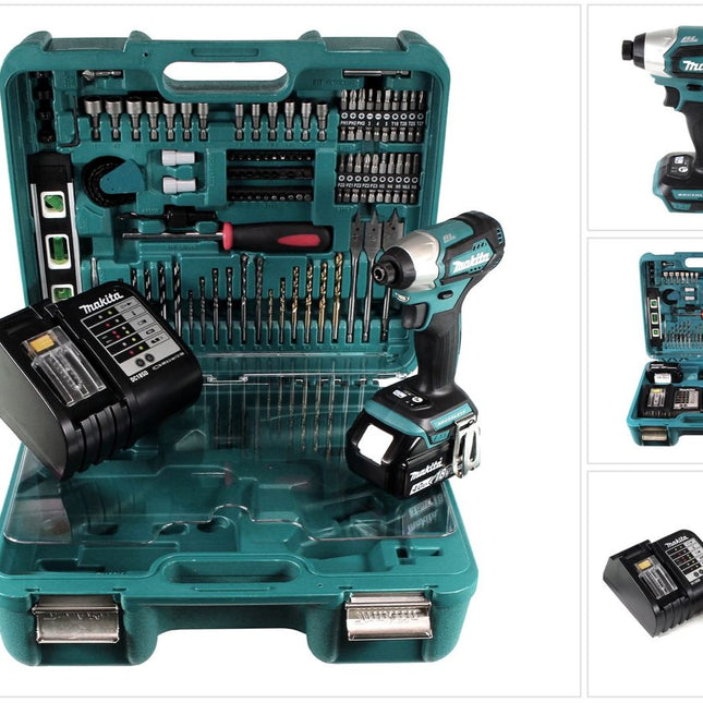 Makita DTD 155 SMTK Akku Schlagschrauber 18V 140Nm Brushless + 1x Akku 4,0Ah + Ladegerät + 101tlg. Zubehörset im Koffer - Toolbrothers