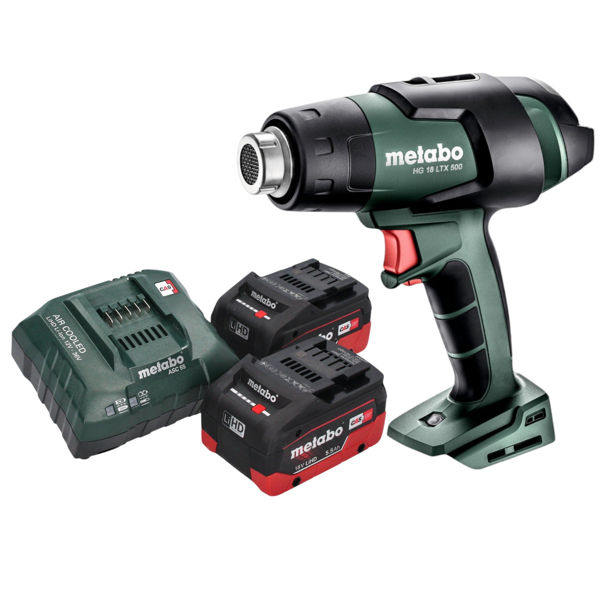 Metabo HG 18 LTX 500 Akku Heissluftgeblaese 18 V 300 500 C 2x LiHD Akku 5 5 Ah Ladegeraet 0 - toolbrothers