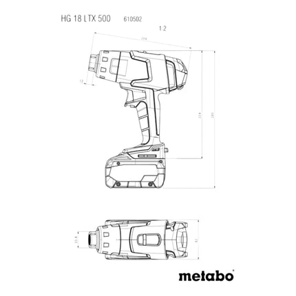 Metabo HG 18 LTX 500 Pistola ad aria calda a batteria 18 V 300 / 500 °C + 1x batteria LiHD 8,0 Ah + caricatore