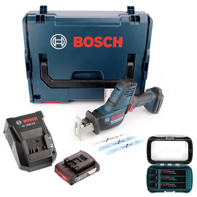 Bosch GSA 18V-Li C Akku Reciprosäge 18V Säbelsäge in L-Boxx + 1x 2,0 Ah Akku + Ladegerät + 27 tlg. Makita Sägeblatt-Set - Toolbrothers