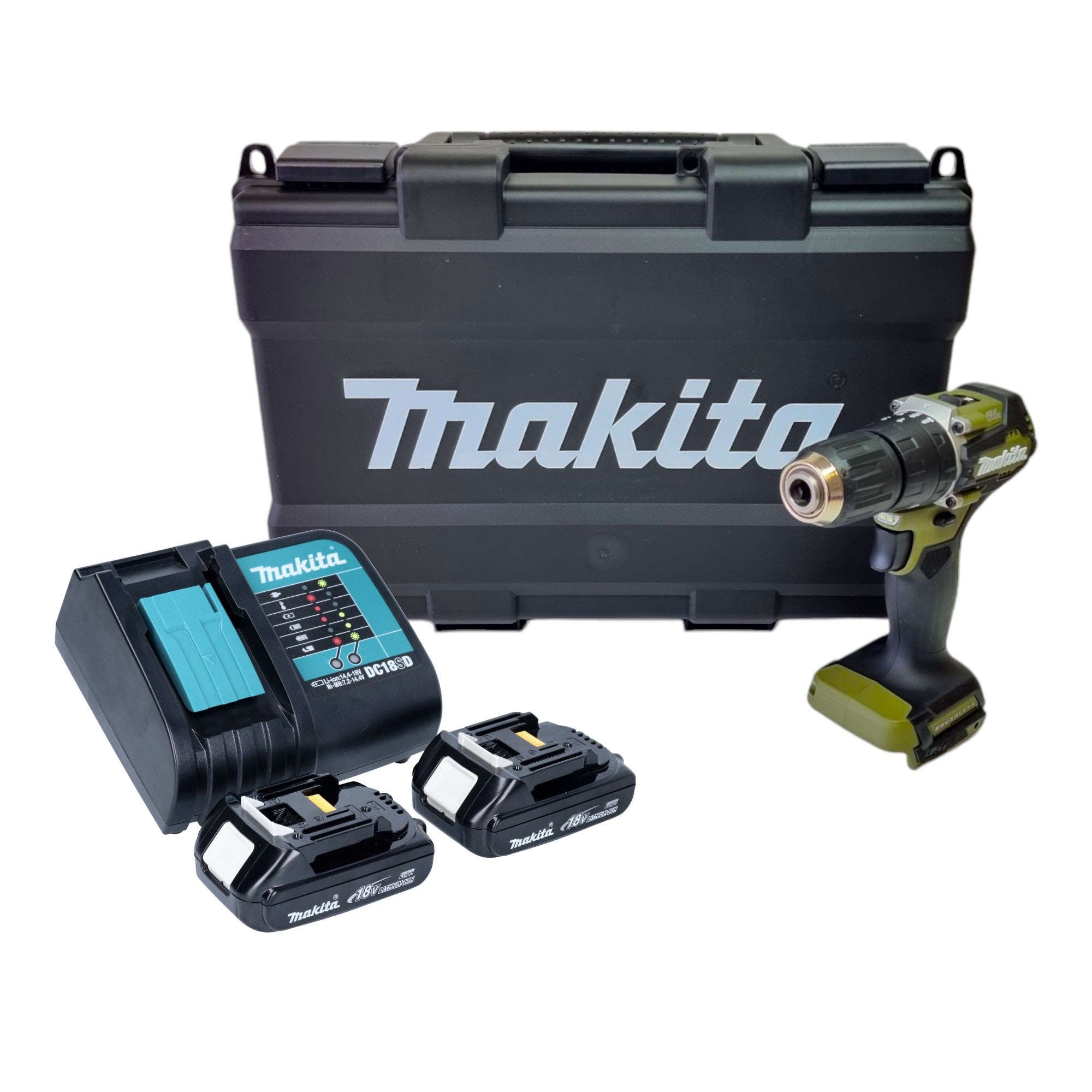 Makita DHP 487 SYKO Akku Schlagbohrschrauber 18 V 40 Nm Brushless Olive Outdoor Adventure Serie 2x Akku 1 5 Ah Ladegeraet Koffer 0 - toolbrothers