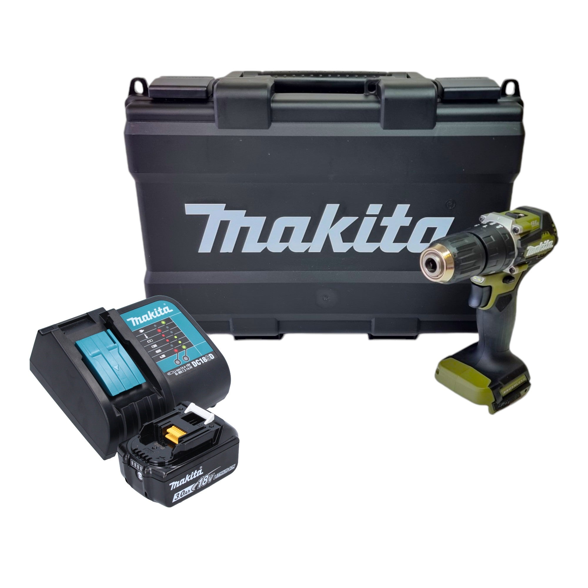 Makita DHP 487 FX3O Akku Schlagbohrschrauber 18 V 40 Nm Brushless Olive Outdoor Adventure Serie 1x Akku 3 0 Ah Ladegeraet Koffer 0 - toolbrothers