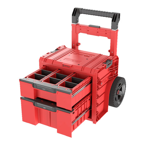 Qbrick System PRO Cart 2.0 Plus Drawer 2 Red Ultra HD Custom mobile Box auf Rädern 520 x 415 x 660 mm 9,5 l 12 l abnehmbarer Doppelteleskopgriff