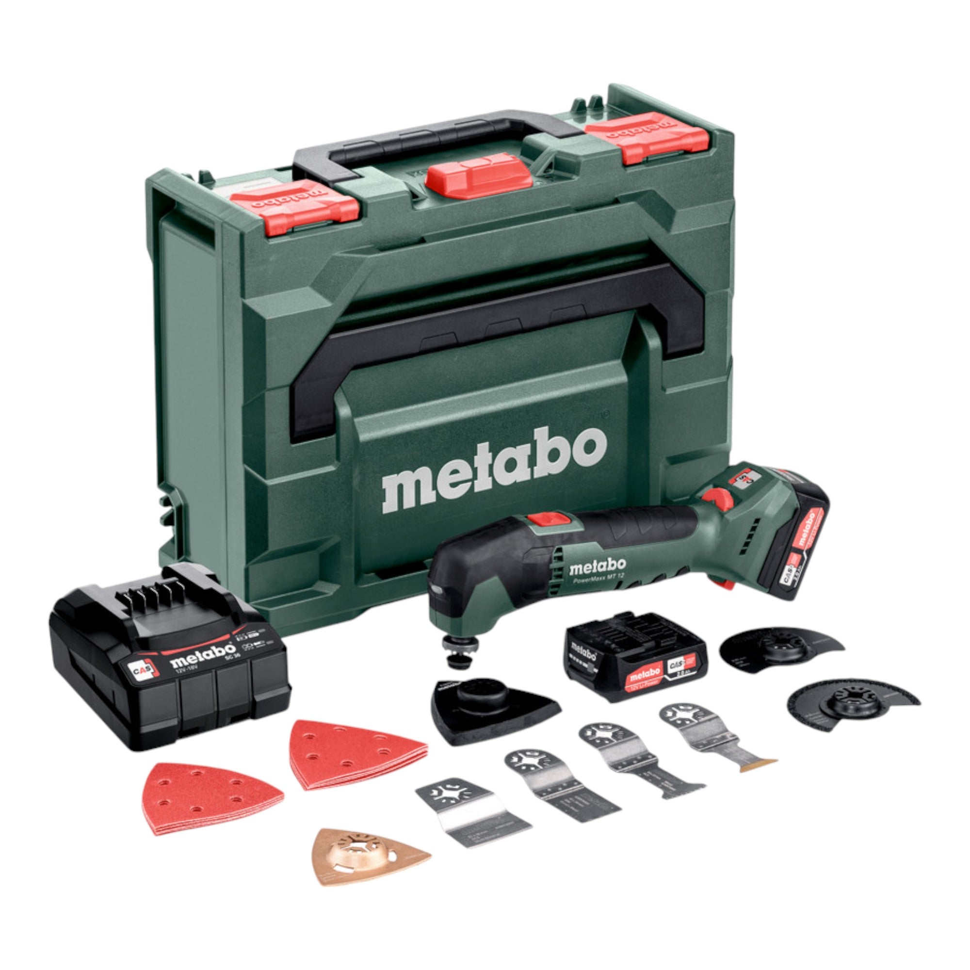 Metabo PowerMaxx MT 12 Akku Multitool Multifunktionswerkzeug 12 V 2x 2 0 Ah Akku Ladegeraet Schleif Zubehoer Set 18 tlg metaBOX 145 613089510  0 - toolbrothers