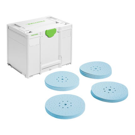 Festool D225 GR SYS Set-P Set di abrasivi ( 578280 ) 110 pezzi P80 - P320 + tappo + riga pieghevole + contenitore per sistemi