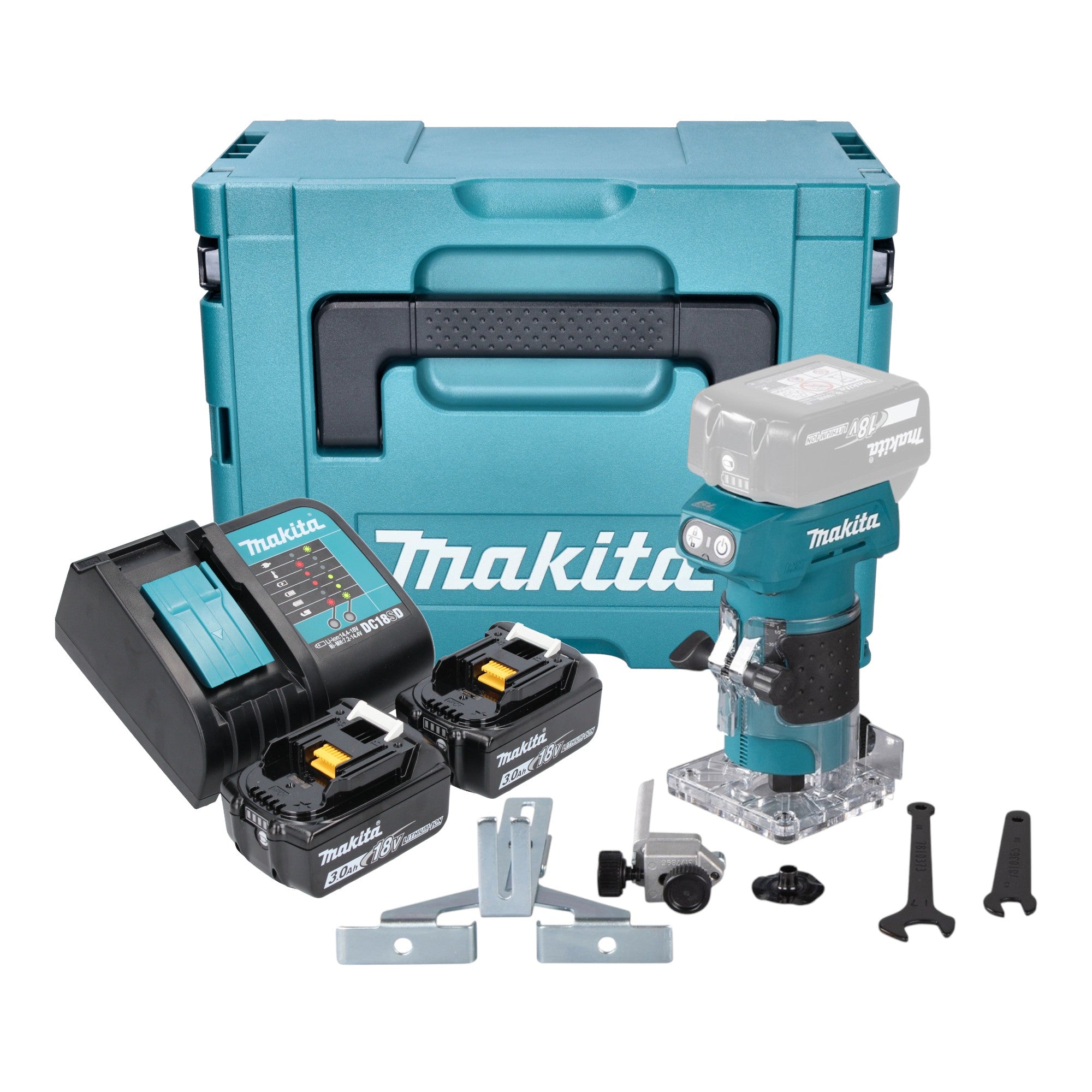 Makita DRT 52 SFJ Akku Kantenfraese 18 V 6 mm Brushless 2x Akku 3 0 Ah Ladegeraet Makpac 0 - toolbrothers