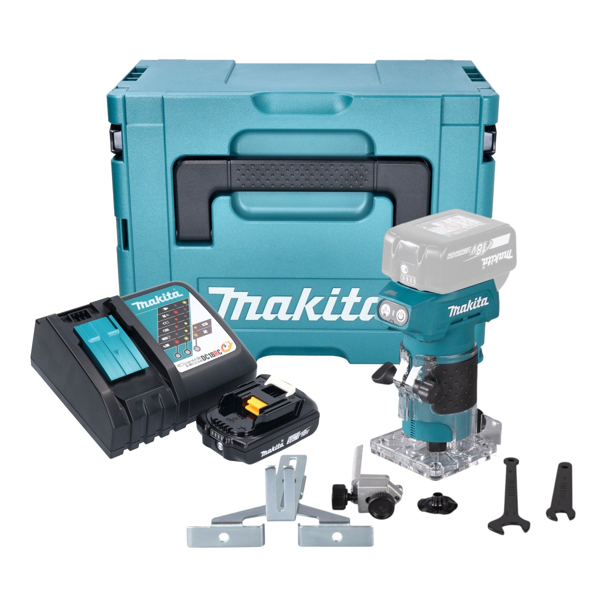 Makita DRT 52 RA1J Akku Kantenfraese 18 V 6 mm Brushless 1x Akku 2 0 Ah Ladegeraet Makpac 0 - toolbrothers