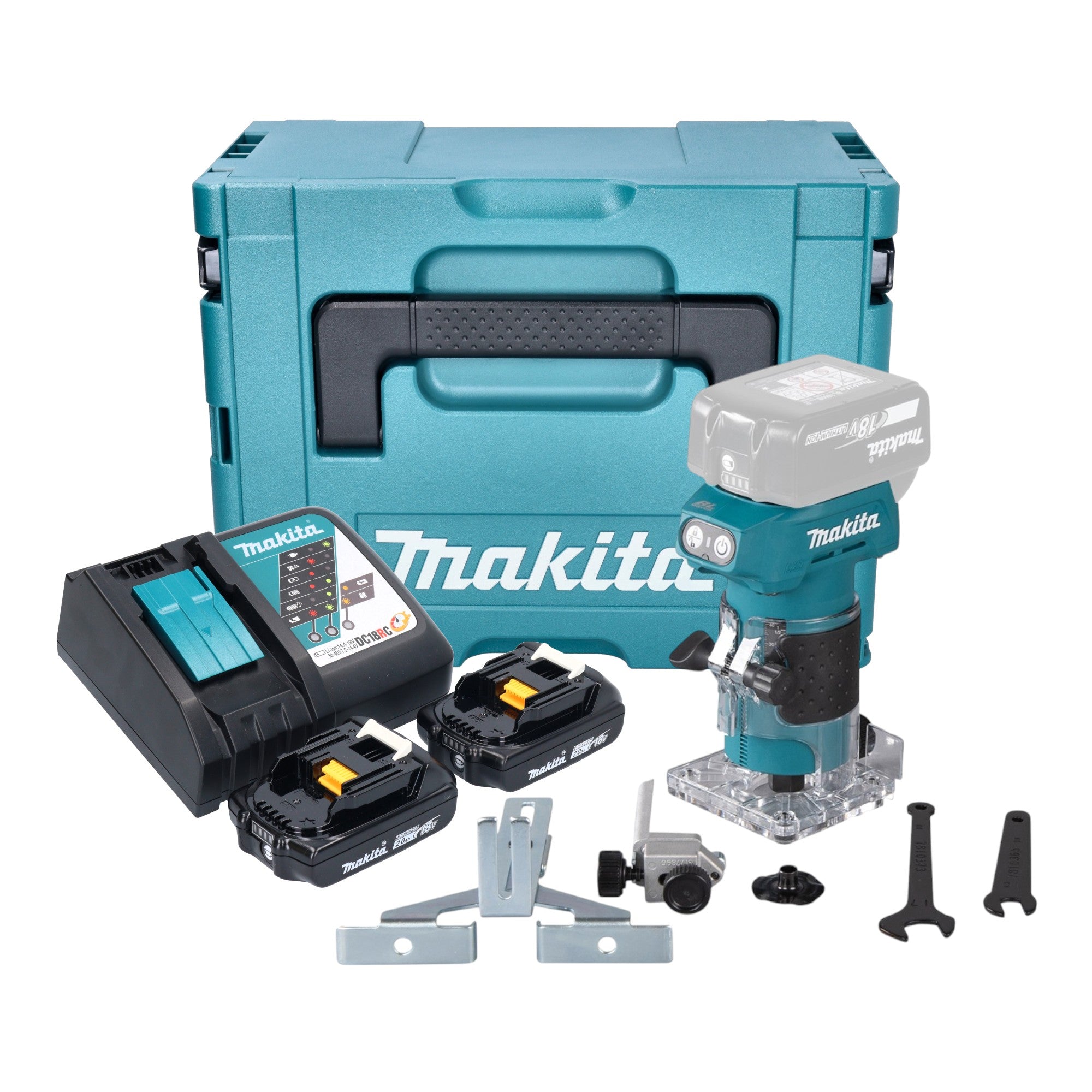 Makita DRT 52 RAJ Akku Kantenfraese 18 V 6 mm Brushless 2x Akku 2 0 Ah Ladegeraet Makpac 0 - toolbrothers