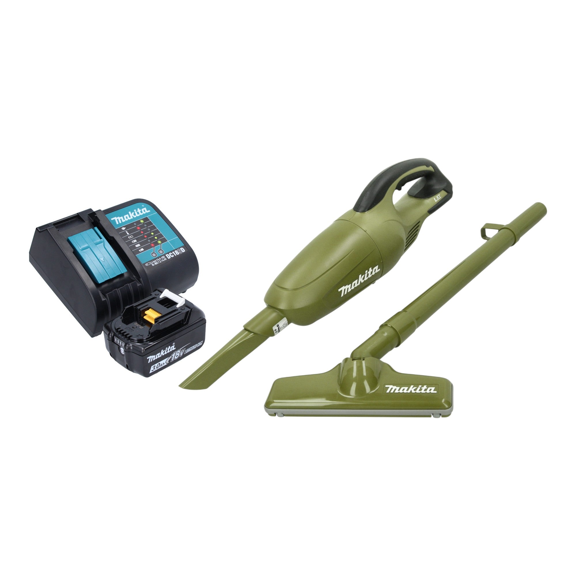 Makita DCL 180 SFO Akku Staubsauger 18 V 0 65 l Olive Outdoor Adventure Serie 1x Akku 3 0 Ah Ladegeraet 0 - toolbrothers