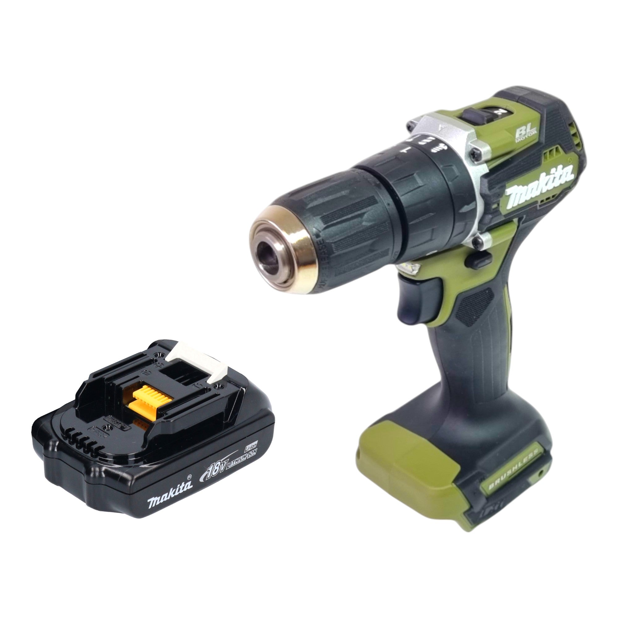 Makita DHP 487 Y1O Akku Schlagbohrschrauber 18 V 40 Nm Brushless Olive Outdoor Adventure Serie 1x Akku 1 5 Ah ohne Ladegeraet 0 - toolbrothers