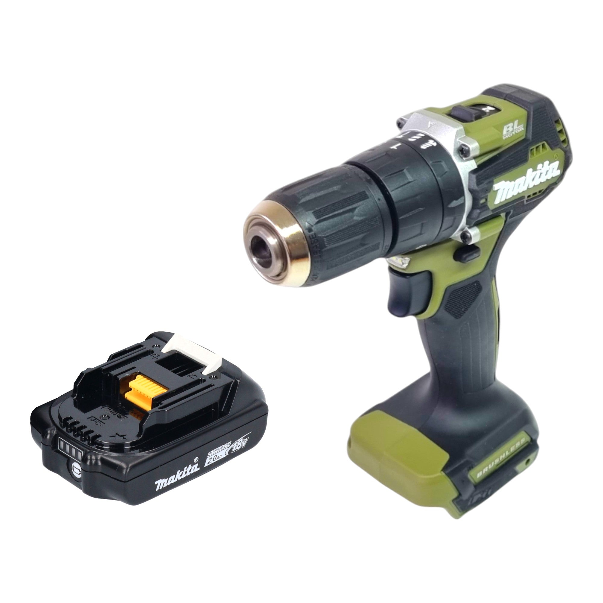 Makita DHP 487 A1O Akku Schlagbohrschrauber 18 V 40 Nm Brushless Olive Outdoor Adventure Serie 1x Akku 2 0 Ah ohne Ladegeraet 0 - toolbrothers
