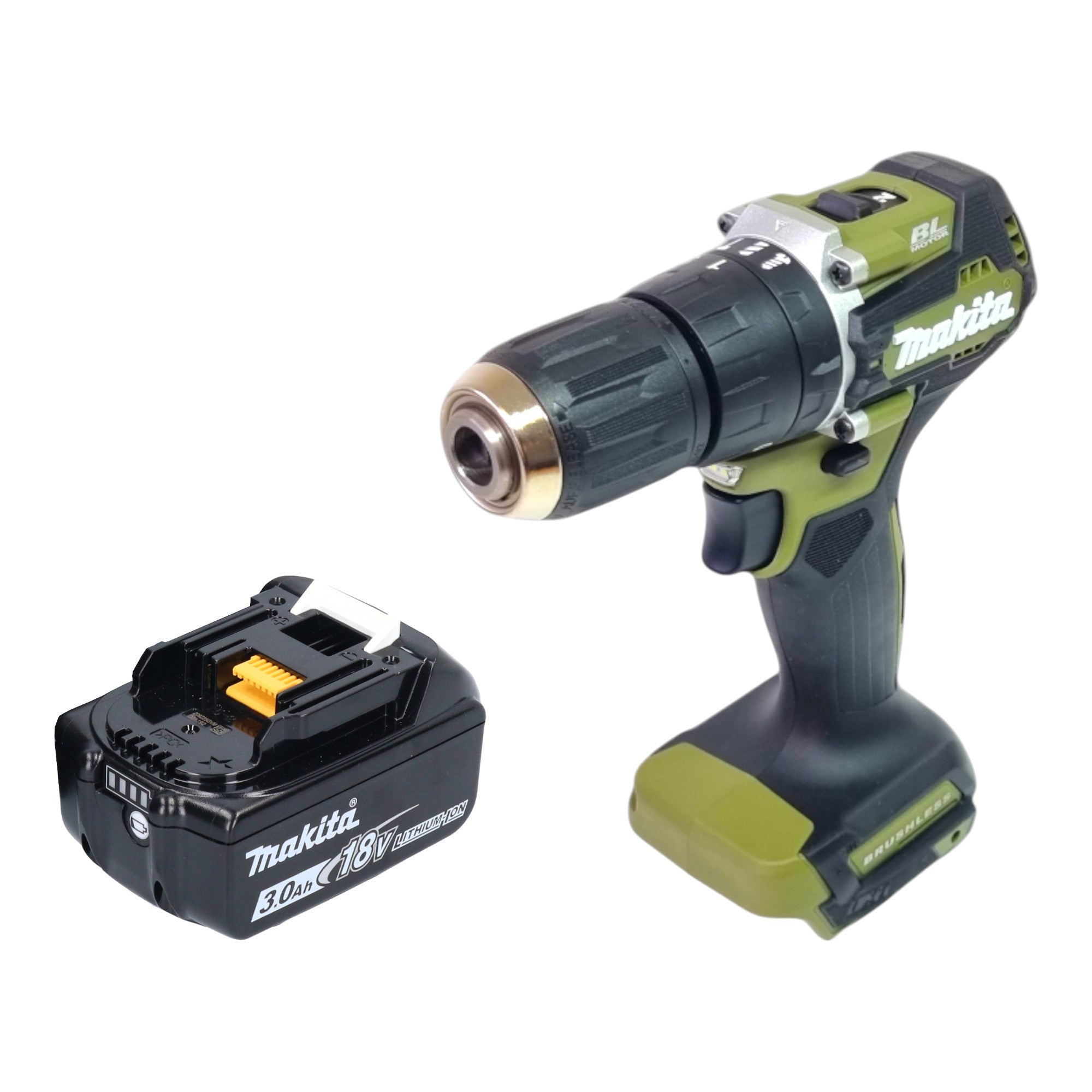 Makita DHP 487 F1O Akku Schlagbohrschrauber 18 V 40 Nm Brushless Olive Outdoor Adventure Serie 1x Akku 3 0 Ah ohne Ladegeraet 0 - toolbrothers