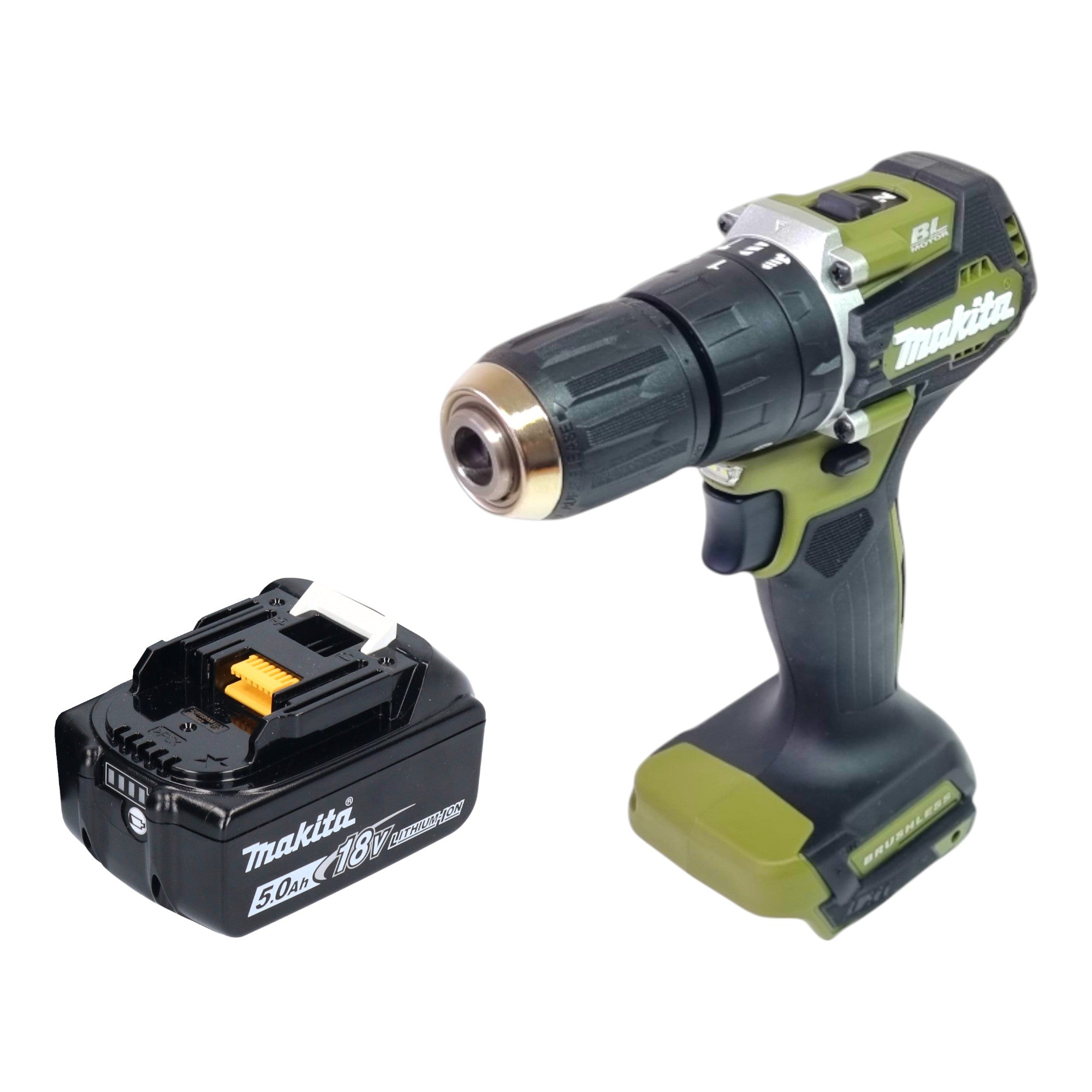 Makita DHP 487 T1O Akku Schlagbohrschrauber 18 V 40 Nm Brushless Olive Outdoor Adventure Serie 1x Akku 5 0 Ah ohne Ladegeraet 0 - toolbrothers