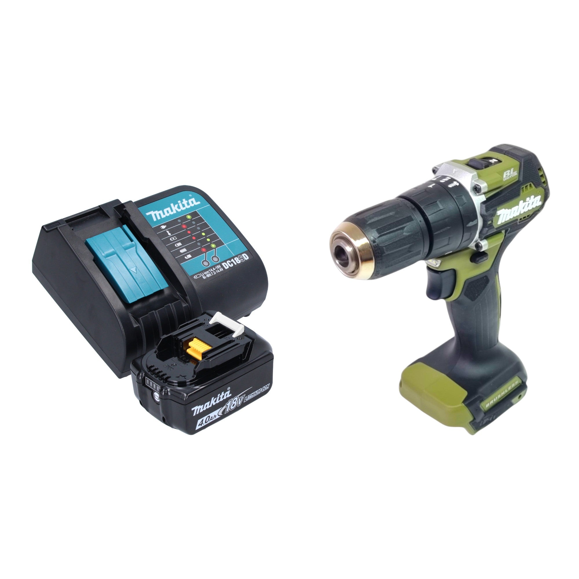 Makita DHP 487 SM1O Akku Schlagbohrschrauber 18 V 40 Nm Brushless Olive Outdoor Adventure Serie 1x Akku 4 0 Ah Ladegeraet 0 - toolbrothers