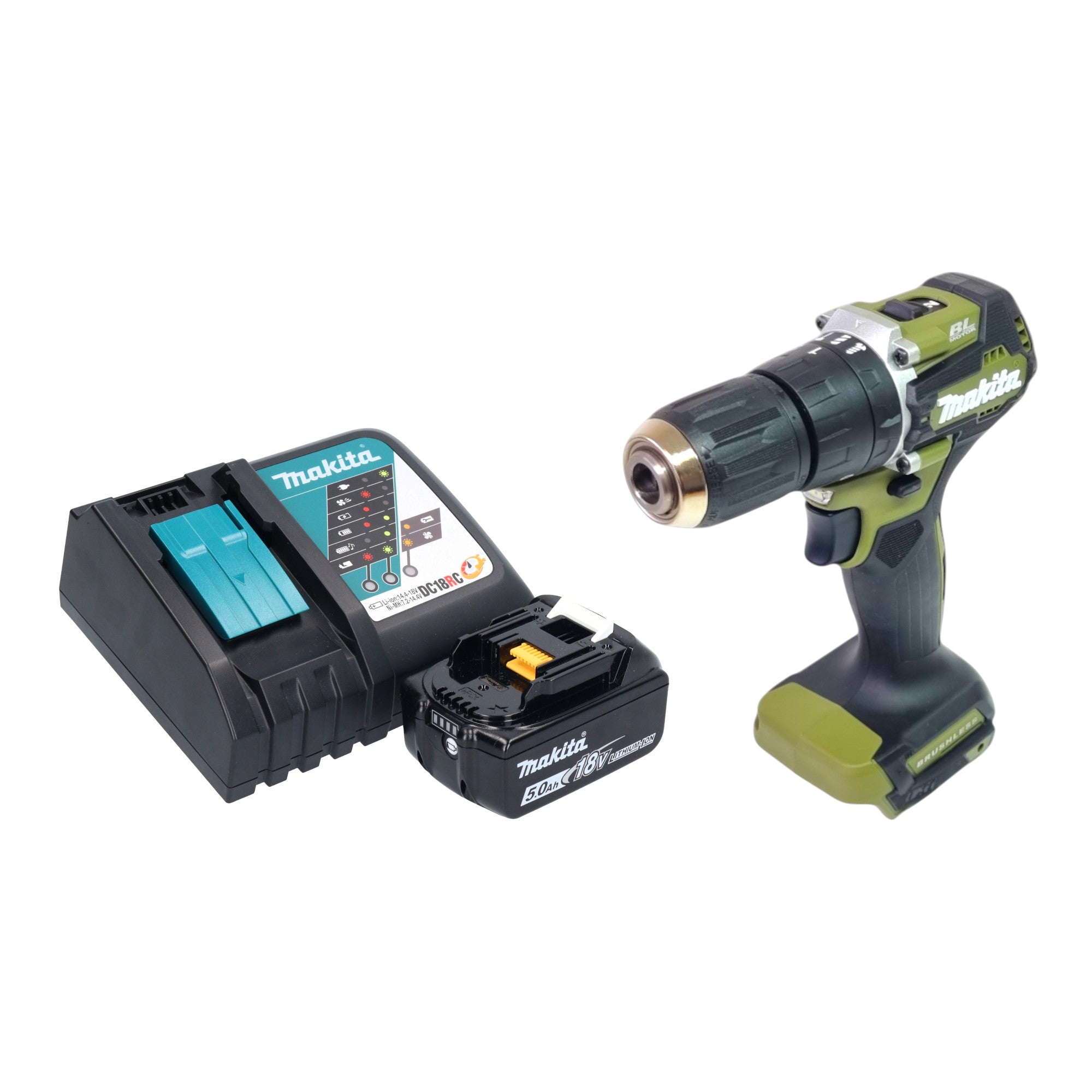 Makita DHP 487 RT1O Akku Schlagbohrschrauber 18 V 40 Nm Brushless Olive Outdoor Adventure Serie 1x Akku 5 0 Ah Ladegeraet 0 - toolbrothers