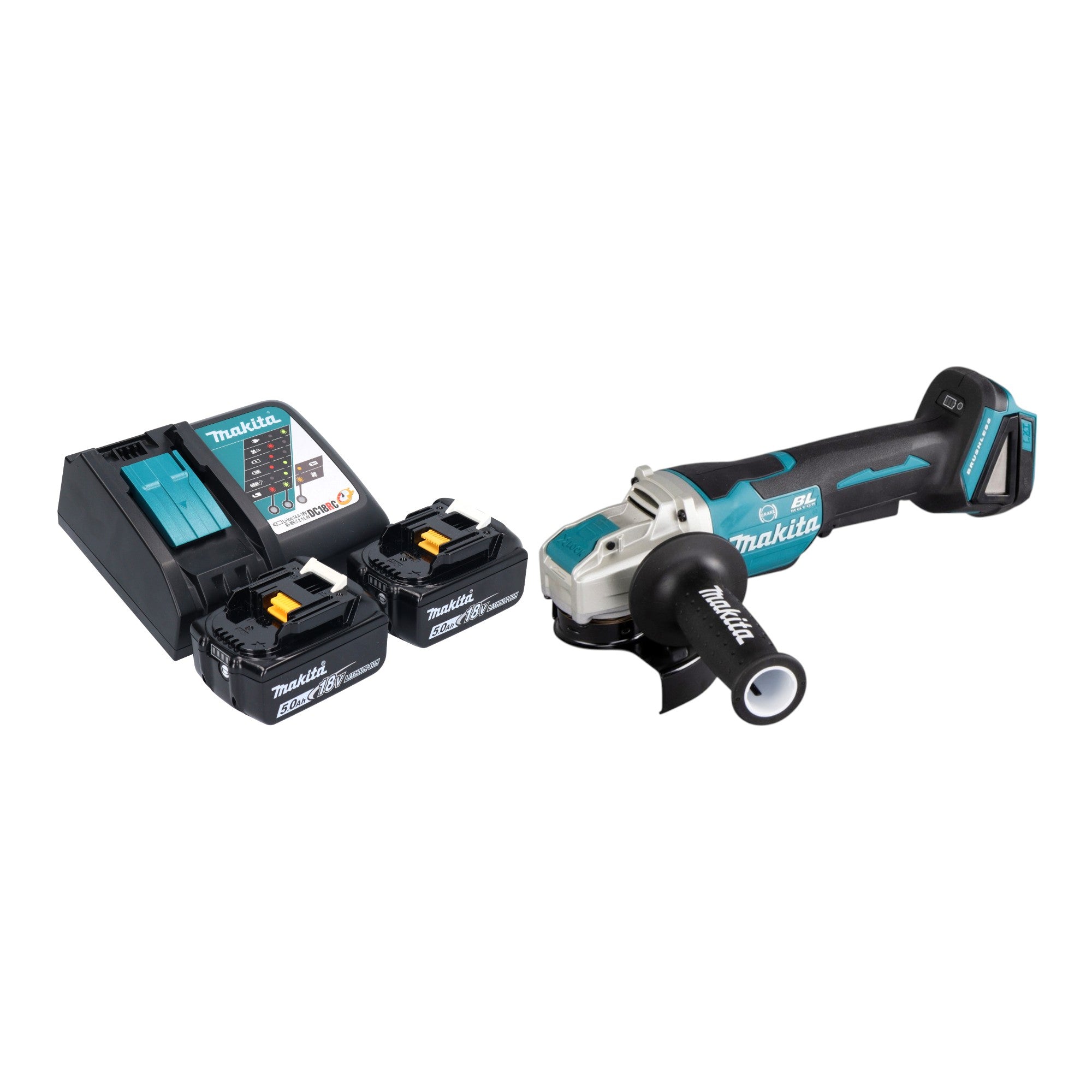 Makita DGA 520 RTX1 Akku Winkelschleifer 18 V 125 mm X LOCK Brushless 2x Akku 5 0 Ah Ladegeraet 0 - toolbrothers