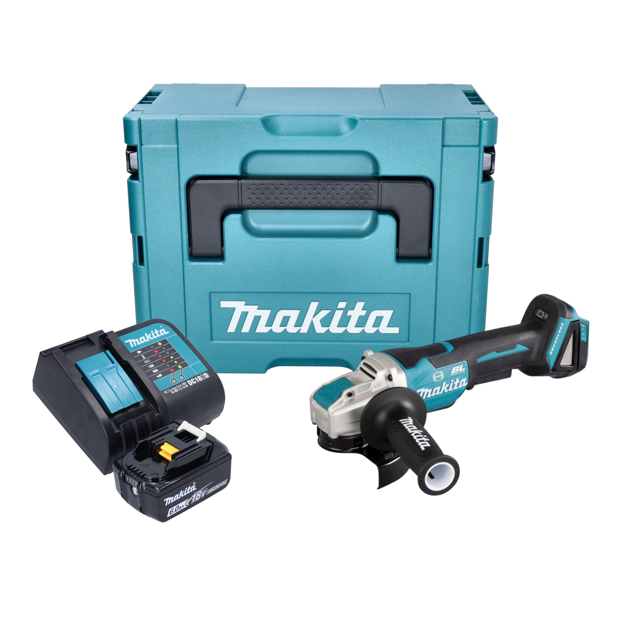 Makita DGA 520 SG1JX1 Akku Winkelschleifer 18 V 125 mm X LOCK Brushless 1x Akku 6 0 Ah Ladegeraet Makpac 0 - toolbrothers