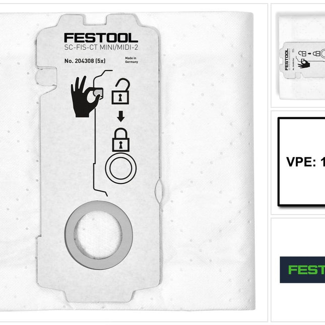 Festool SELFCLEAN Filtersack SC-FIS-CT MINI/MIDI-2/10 ( 204308 ) für CT MINI und CT MIDI ab Baujahr 2019 10 Stück - Toolbrothers