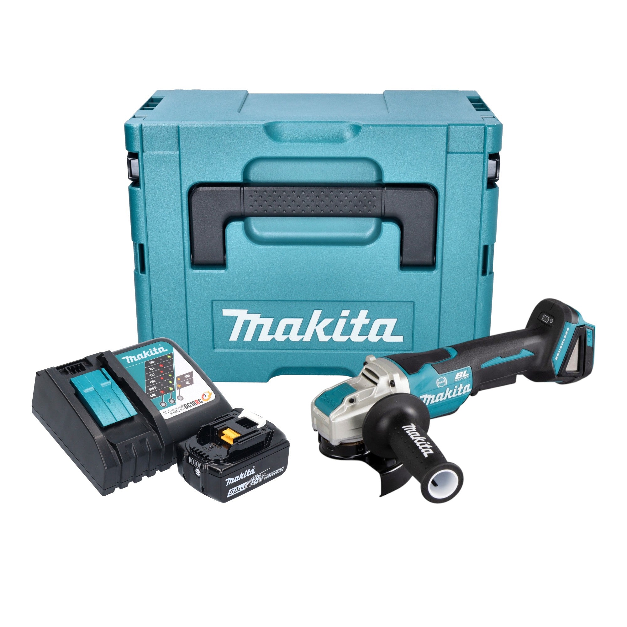 Makita DGA 520 RT1JX1 Akku Winkelschleifer 18 V 125 mm X LOCK Brushless 1x Akku 5 0 Ah Ladegeraet Makpac 0 - toolbrothers