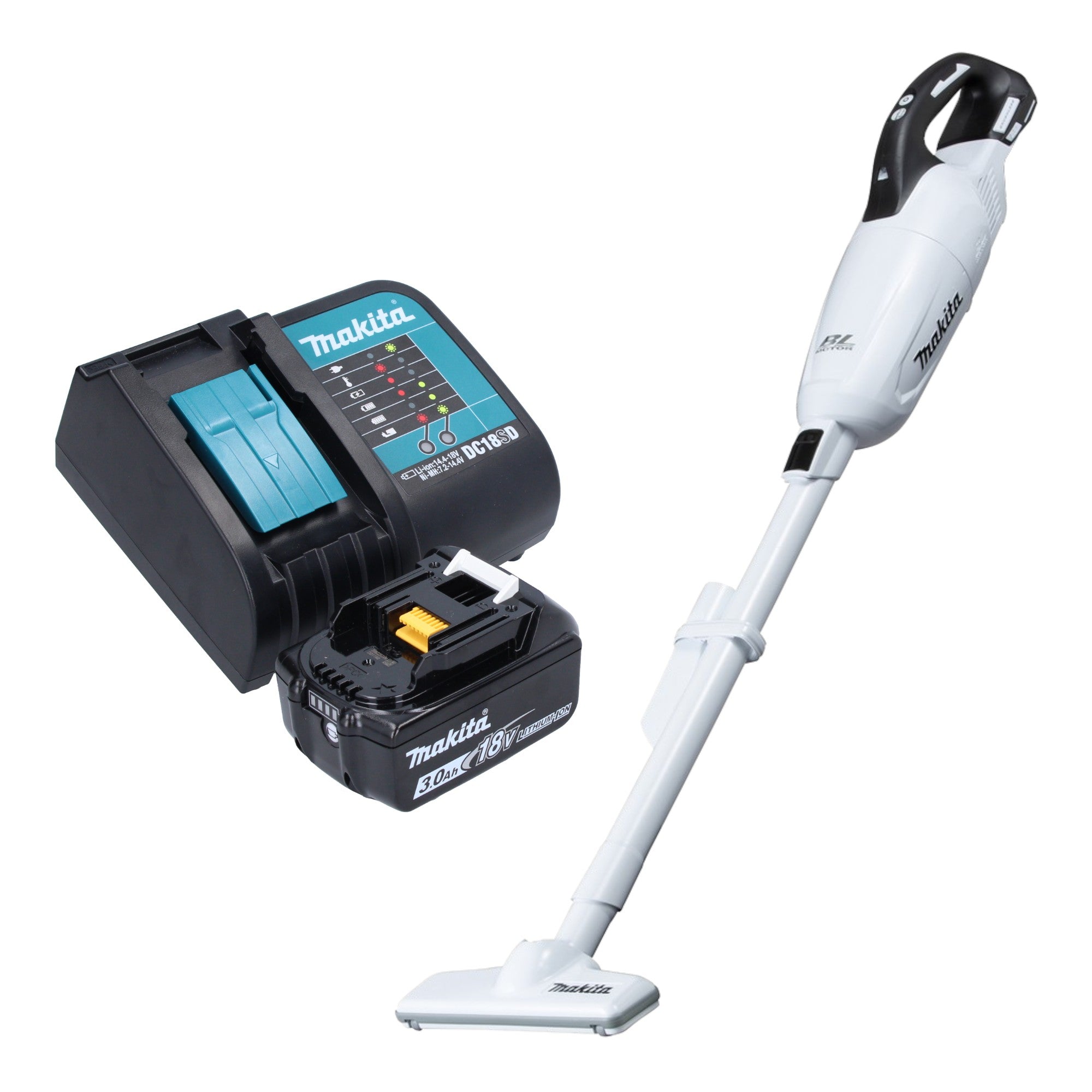 Makita DCL 281 FSF1W Akku Staubsauger 18 V weiss Brushless 1x Akku 3 0 Ah Ladegeraet 0 - toolbrothers