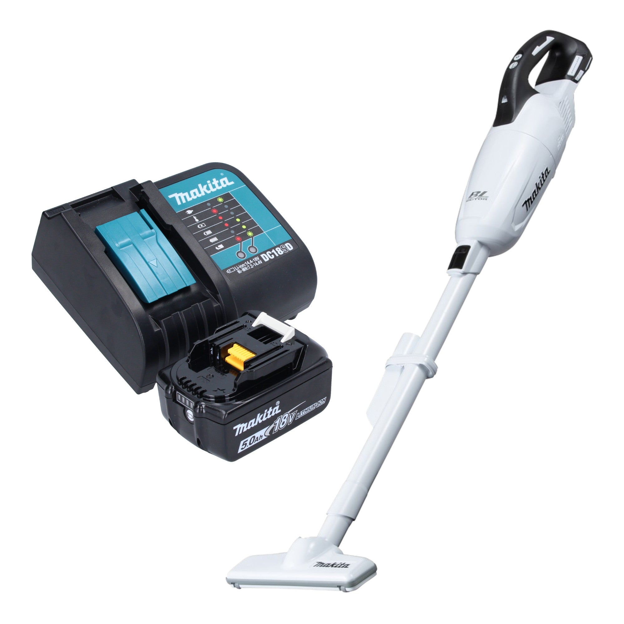 Makita DCL 281 FST1W Akku Staubsauger 18 V weiss Brushless 1x Akku 5 0 Ah Ladegeraet 0 - toolbrothers