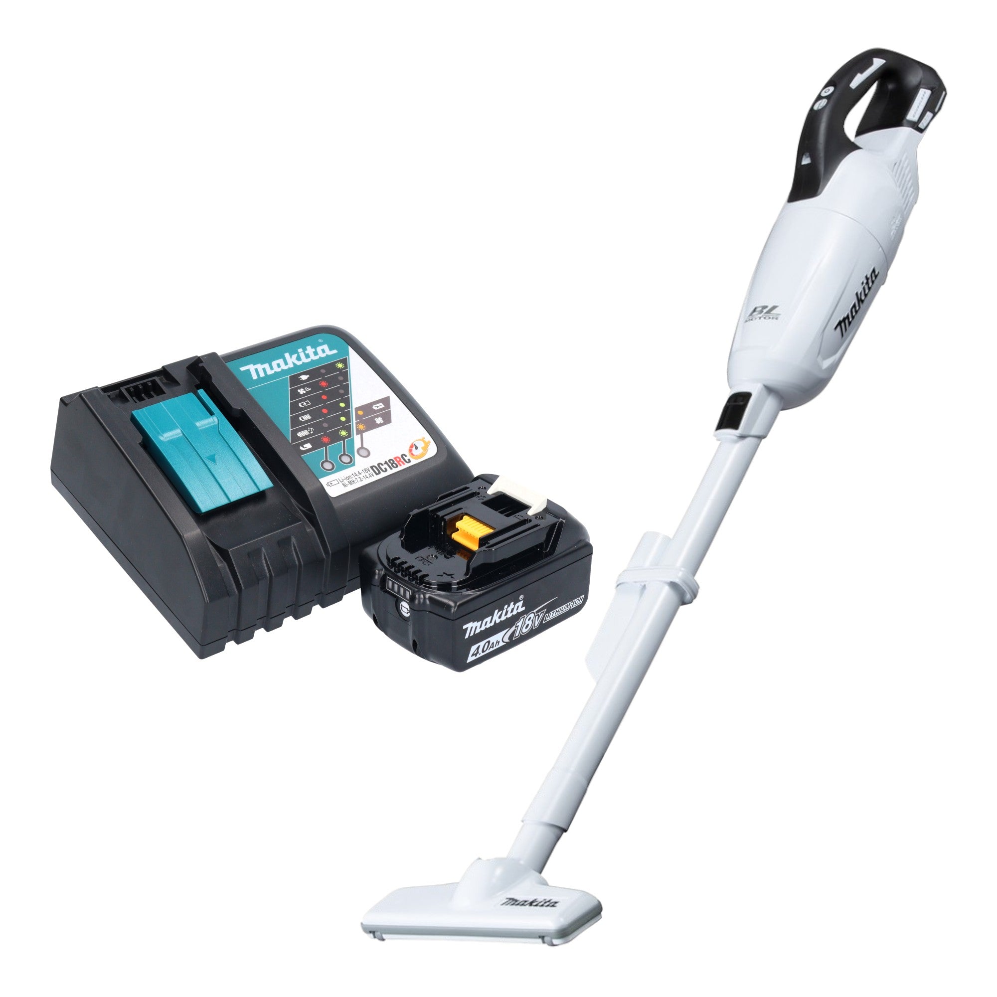 Makita DCL 281 FRM1W Akku Staubsauger 18 V weiss Brushless 1x Akku 4 0 Ah Ladegeraet 0 - toolbrothers