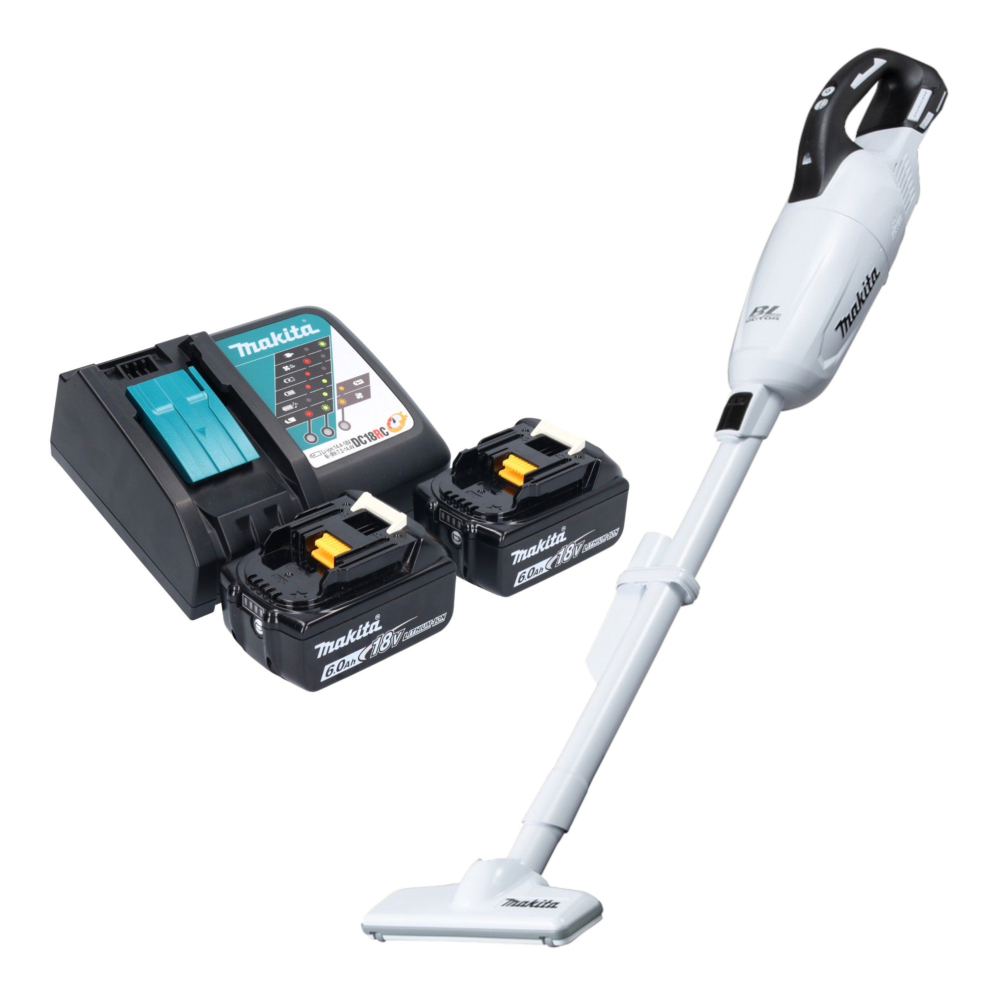 Makita DCL 281 FRGW Akku Staubsauger 18 V weiss Brushless 2x Akku 6 0 Ah Ladegeraet 0 - toolbrothers