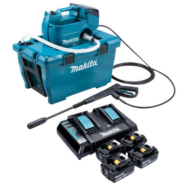 Makita DHW 080 PT4K Akku Hochdruckreiniger 36 V 2x 18 V 80 bar 380 l h Brushless 4x Akku 5 0 Ah Doppelladegeraet 0 - toolbrothers
