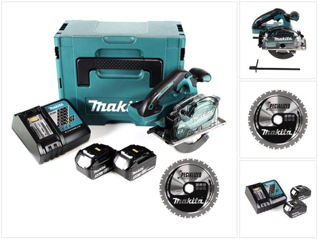 Makita DCS 553 RTJ Akku Metallhandkreissäge 18 V 150 mm Brushless + 2x Akku 5,0Ah + Ladegerät + 2x Sägeblatt für Metall + Makpac - Toolbrothers