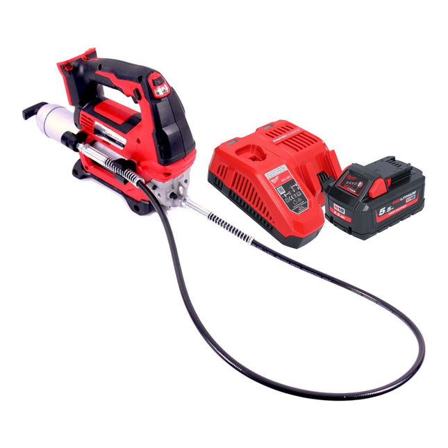Milwaukee M18 GG 551 Akku Fettpresse 18 V 690 bar 1x Akku 5 5 Ah Ladegeraet 0 - toolbrothers