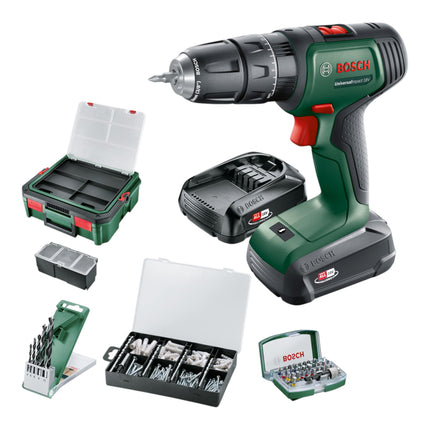 Bosch Universal Impact Akku Schlagbohrschrauber 18 V 34 Nm 06039D4107 2 x Akku 1 5 Ah Ladegeraet Bit Set Duebel Set Box 0 - toolbrothers