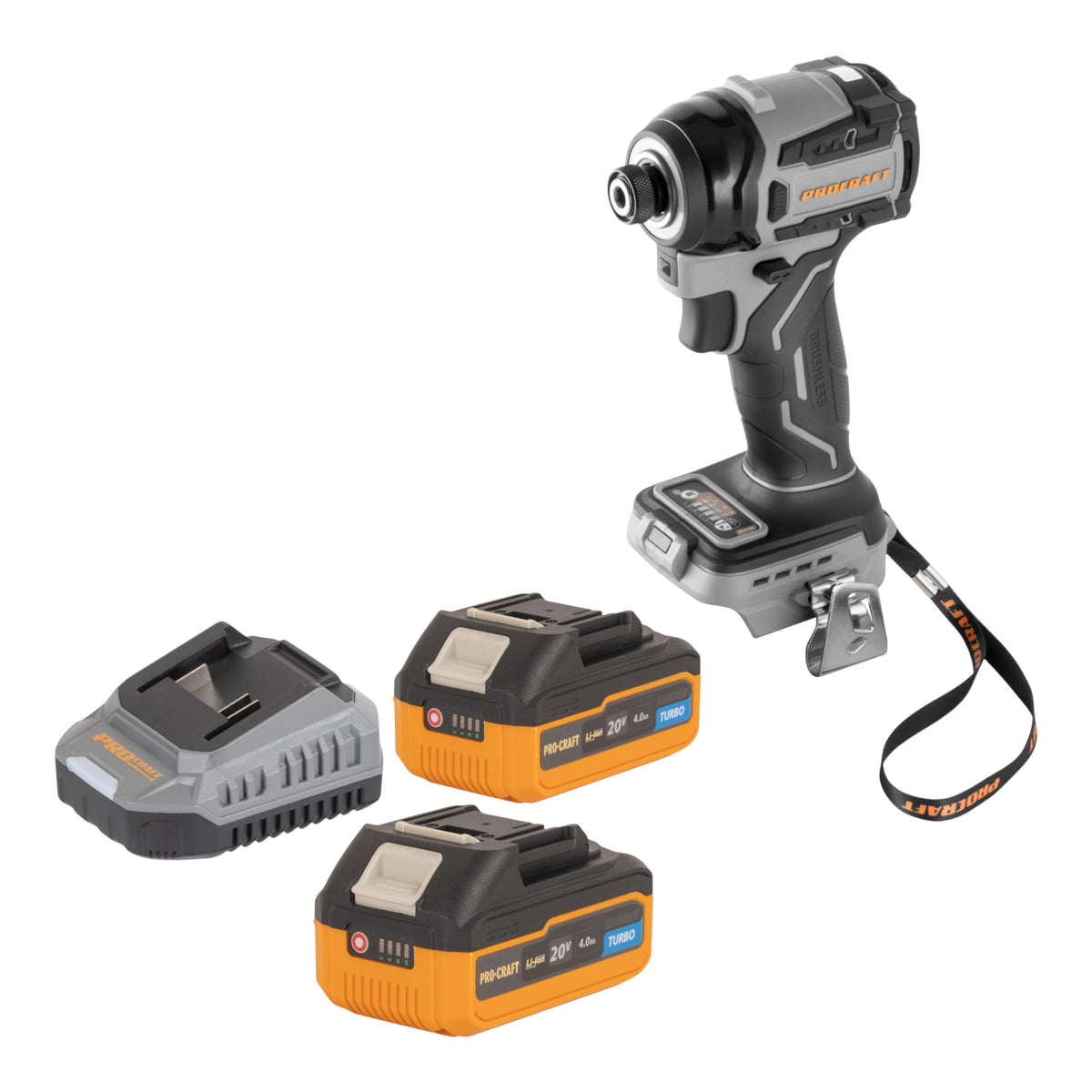 Procraft Industrial ID20Abb Akku Schlagschrauber 20 V 180 Nm 1/4" + 2x Akku 4,0 Ah + Ladegerät