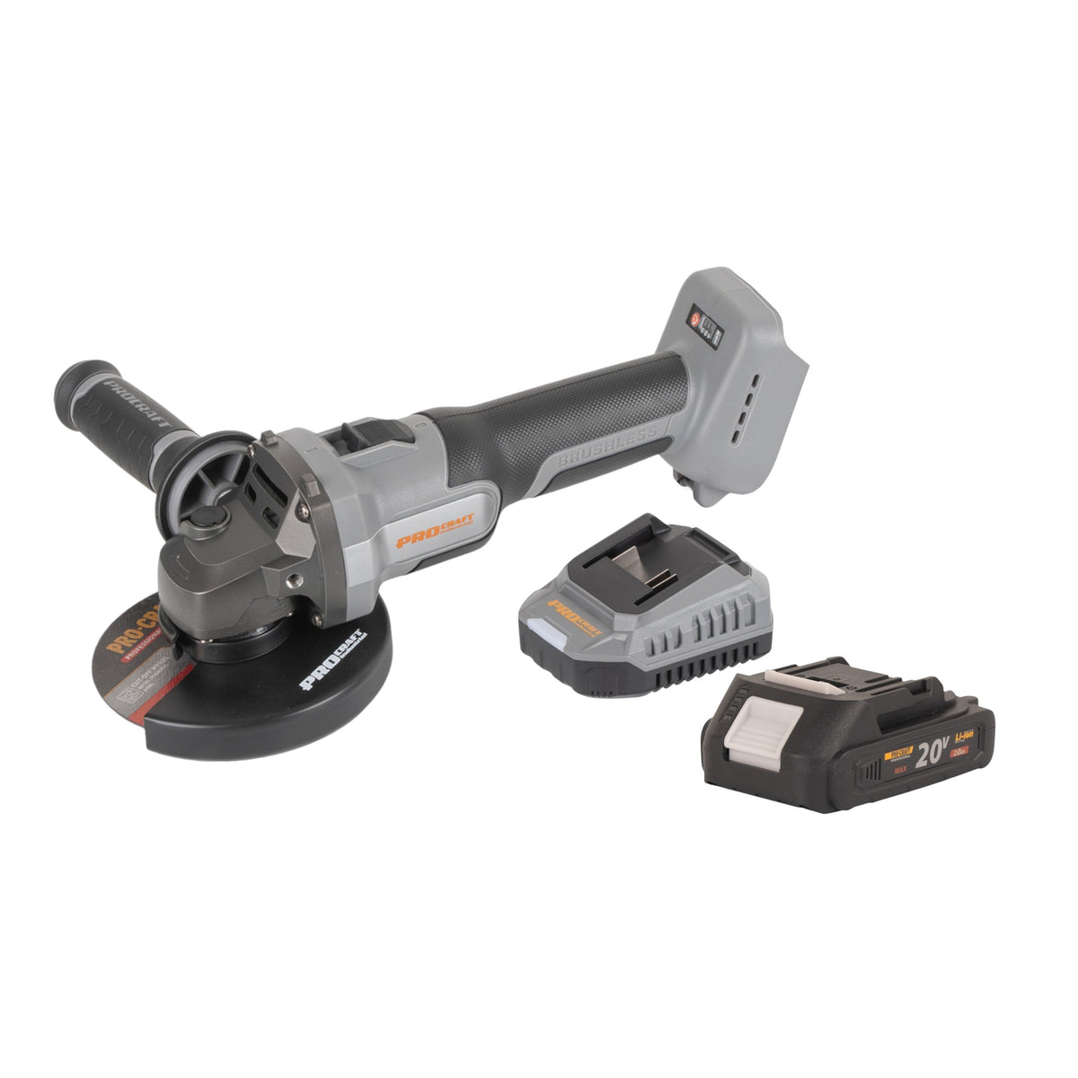Procraft Industrial AG125Abb Smerigliatrice angolare a batteria 20 V 125 mm Brushless + 1x batteria 2,0 Ah + caricabatteria
