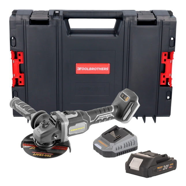 Procraft Industrial AG125Bbb Akku Winkelschleifer 20 V 125 mm Brushless 1x Akku 2 0 Ah Ladegeraet RHINO Toolcase 0 - toolbrothers