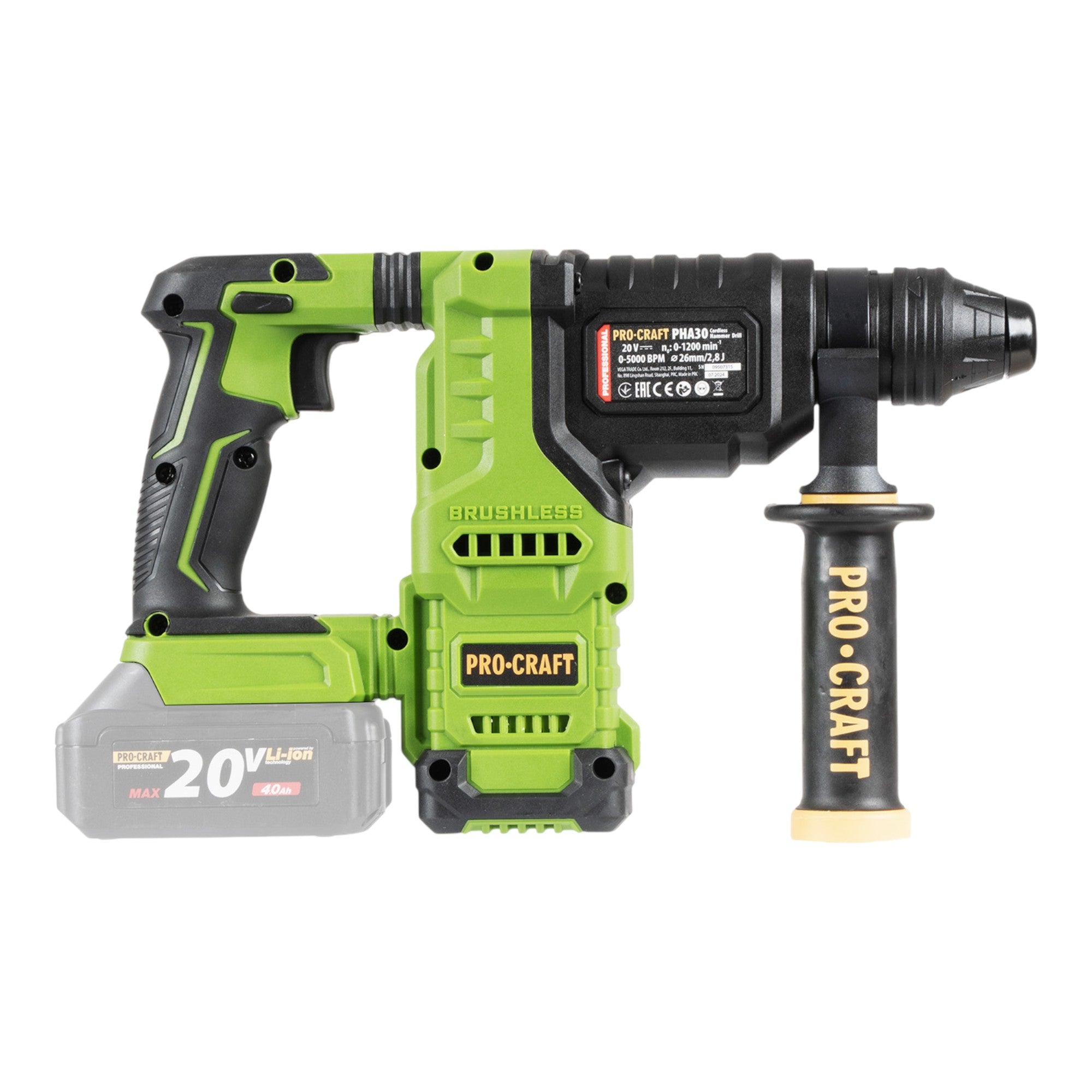 Procraft PHA30bb Akku Bohrhammer 20 V 2 8 J SDS plus Brushless 1x Akku 2 0 Ah Ladegeraet 4 - toolbrothers