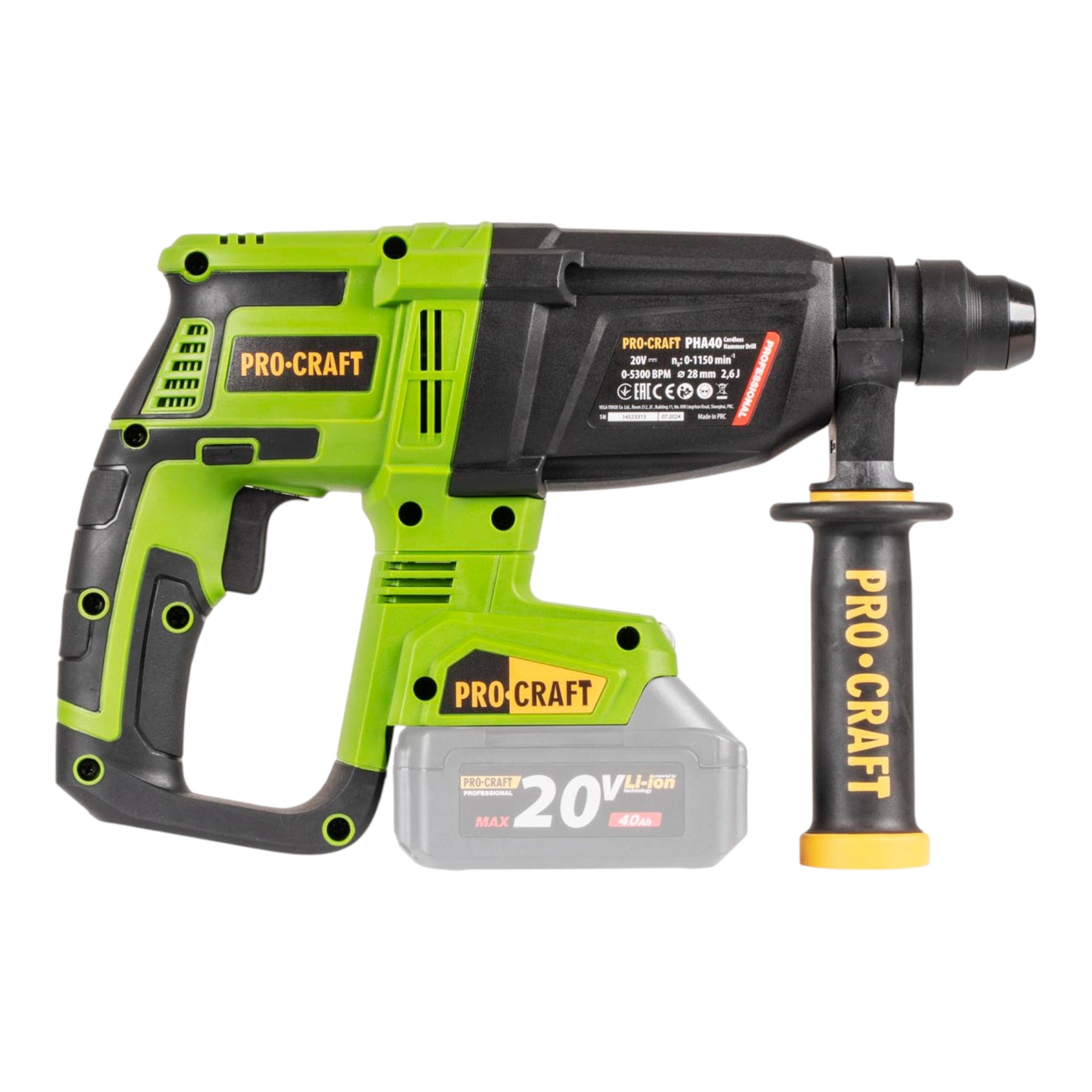 Procraft PHA40bb Akku Bohrhammer 20 V 2 6 J SDS plus Brushless 2x Akku 2 0 Ah Ladegeraet 4 - toolbrothers