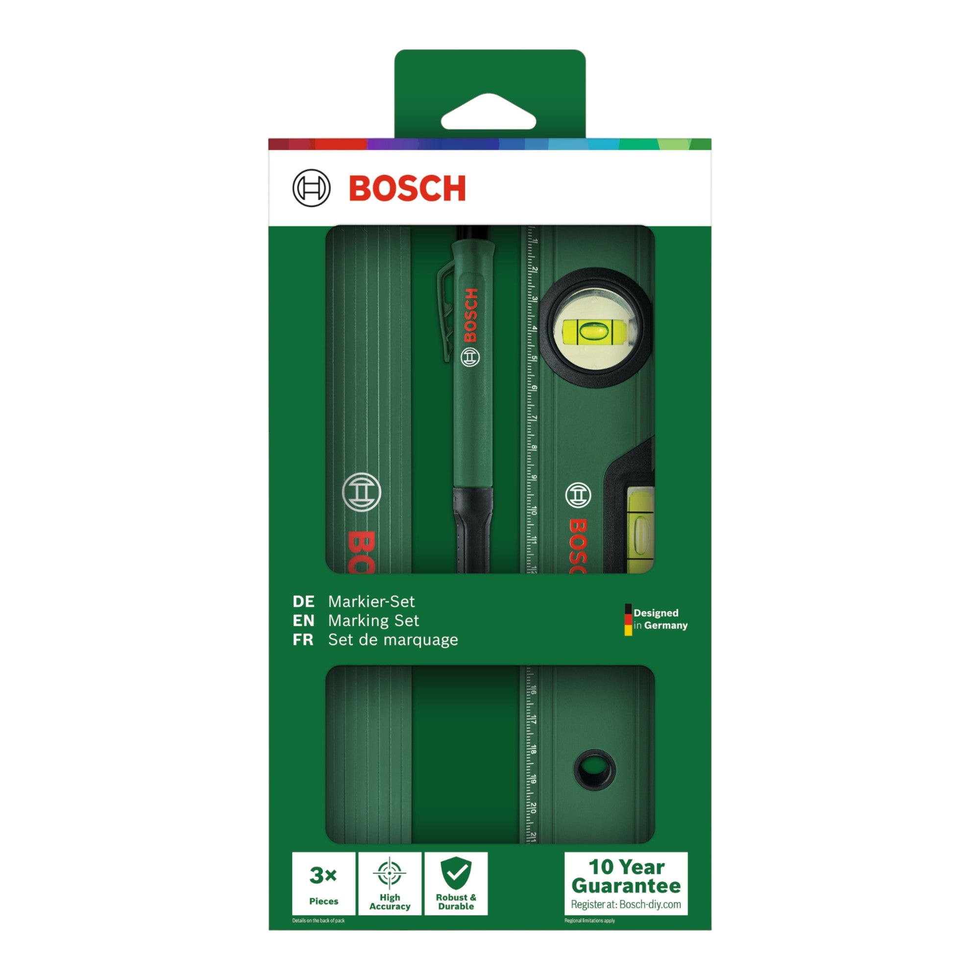 Bosch Markierungsset 3 tlg 1600A02W7S Wasserwaage Massstab Tieflochmarker 1 - toolbrothers
