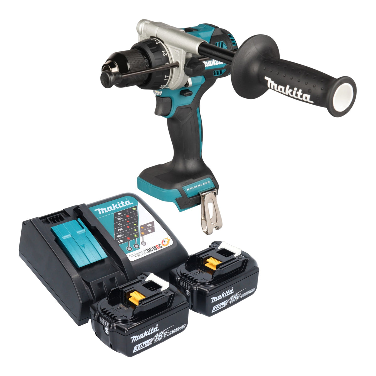 Makita DHP 492 RF Trapano avvitatore a percussione a batteria 18 V 141 Nm Brushless + 2x batteria 3,0 Ah + caricabatteria