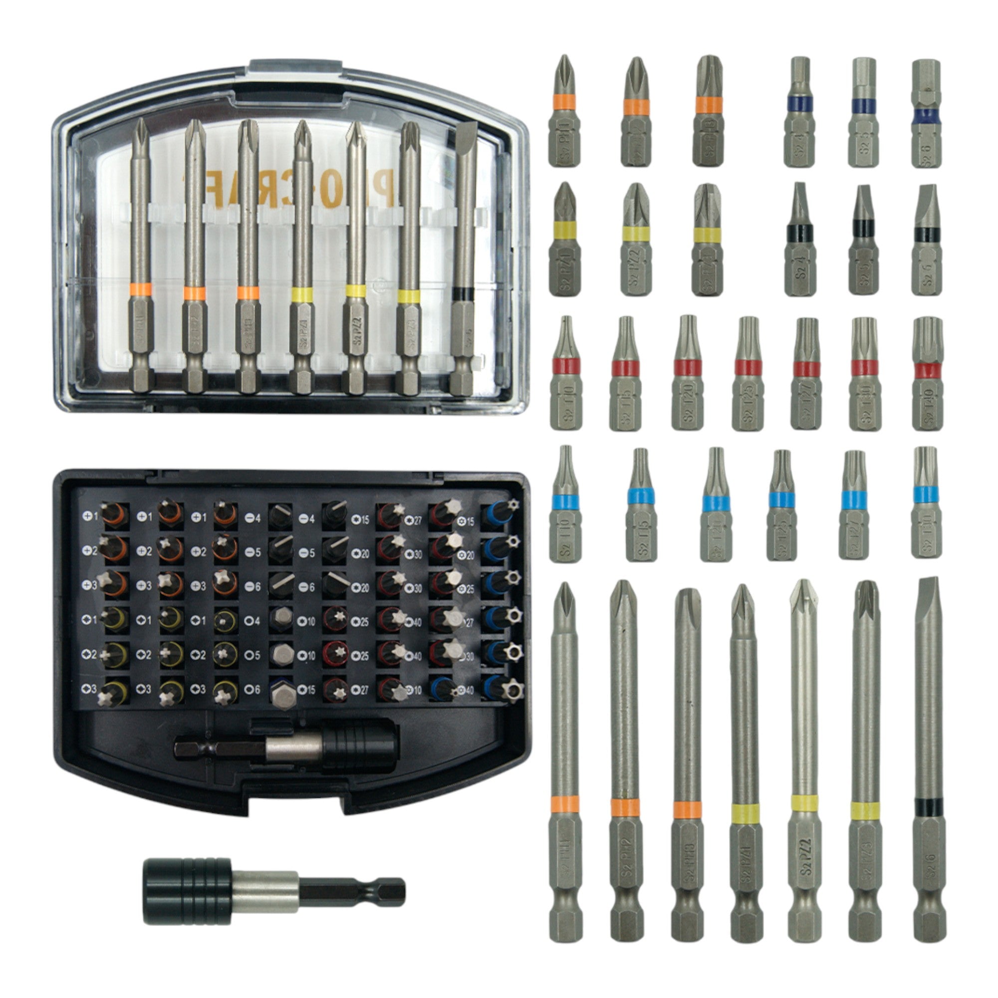 Procraft BS 56 Bit Set 56 teilig S2 Stahl Phillips Pozidriv Torx Hex Schlitz 0 - toolbrothers