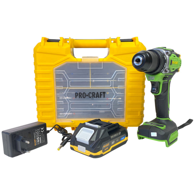 Procraft PA18Pro2 1B C Akku Bohrschrauber 20 V 30 Nm Brushless 1x Akku 2 0 Ah Ladegeraet 13 tlg Bit Set Koffer 0 - toolbrothers