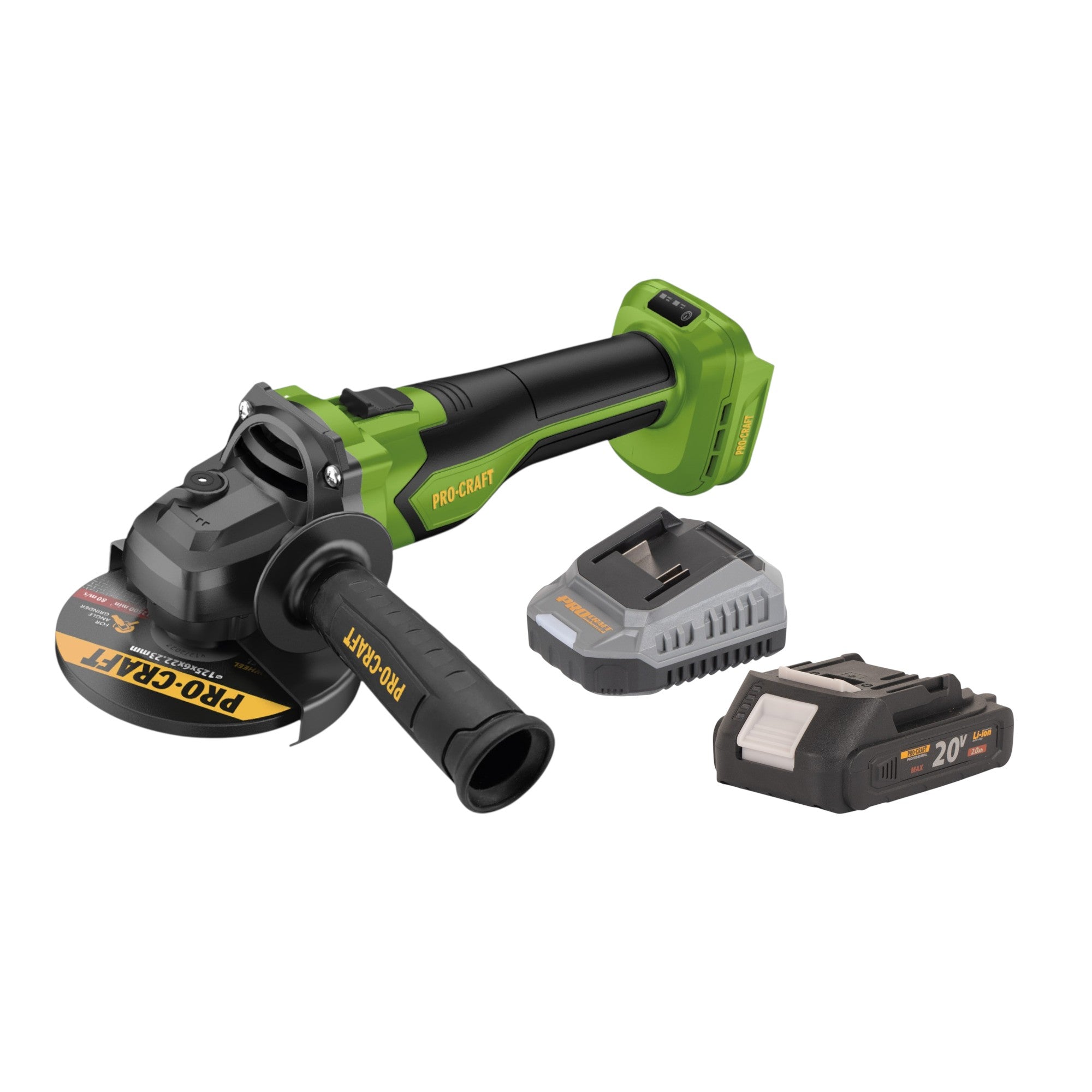 Procraft PGA22 BB Akku Winkelschleifer 20 V 125 mm Brushless 1x Akku 2 0 Ah Ladegeraet 0 - toolbrothers