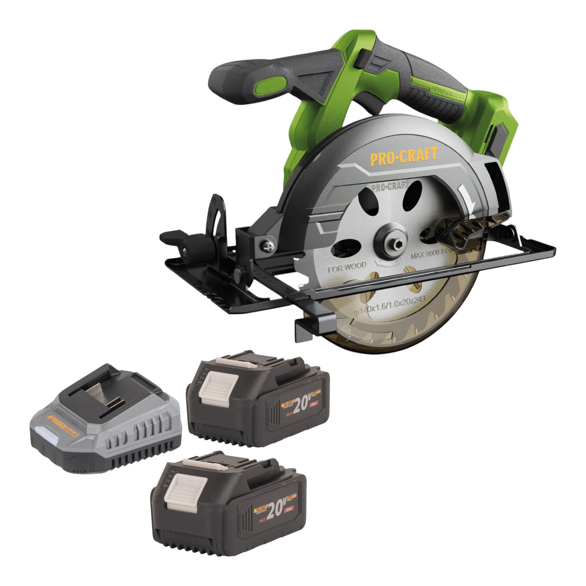 Procraft PCA32-BB Scie circulaire portative sans fil 20 V 165 mm Brushless + 2x batterie 4,0 Ah + chargeur