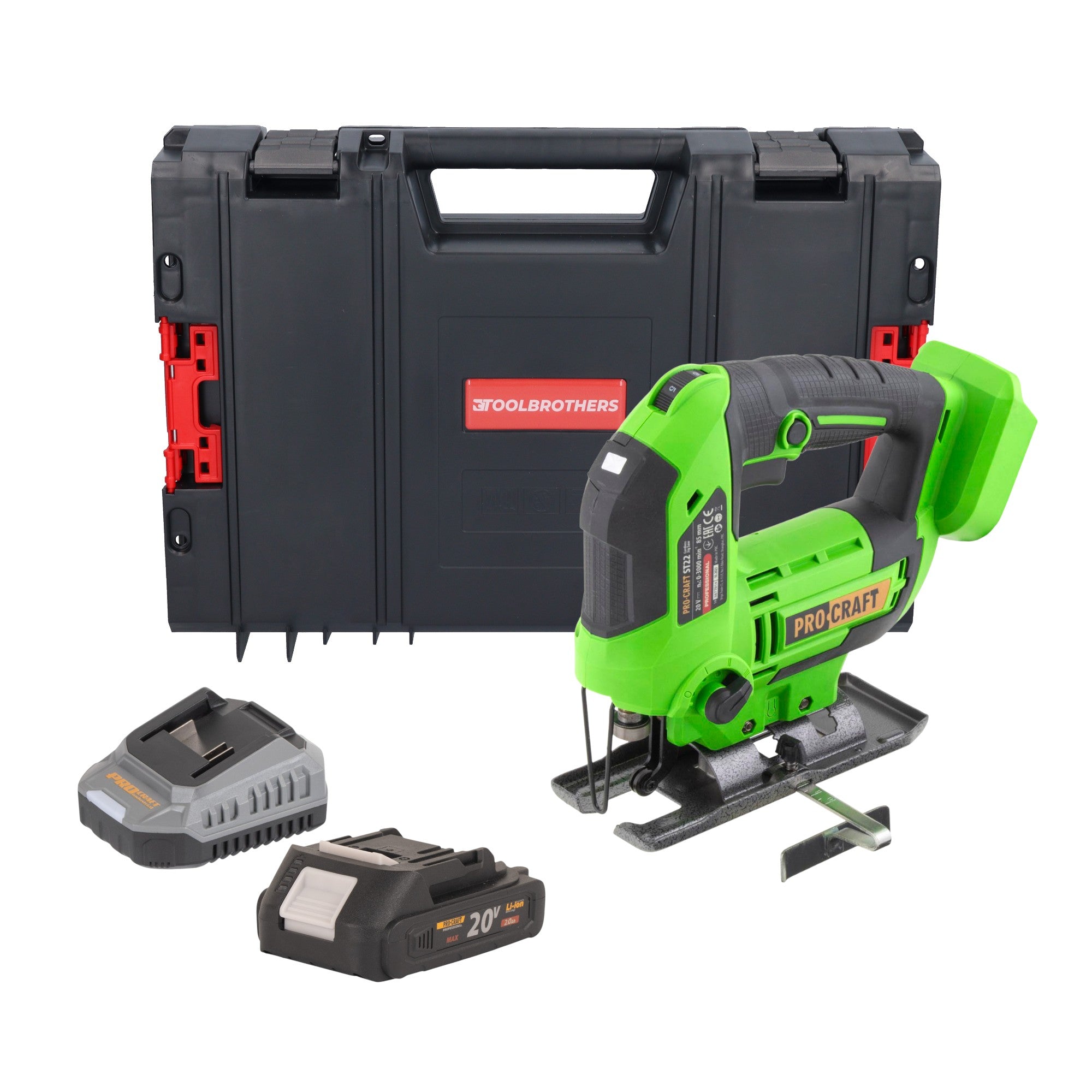 Procraft ST22 Akku Stichsaege 20 V 80 mm Brushless 1x Akku 2 0 Ah Ladegeraet RHINO Toolcase 0 - toolbrothers