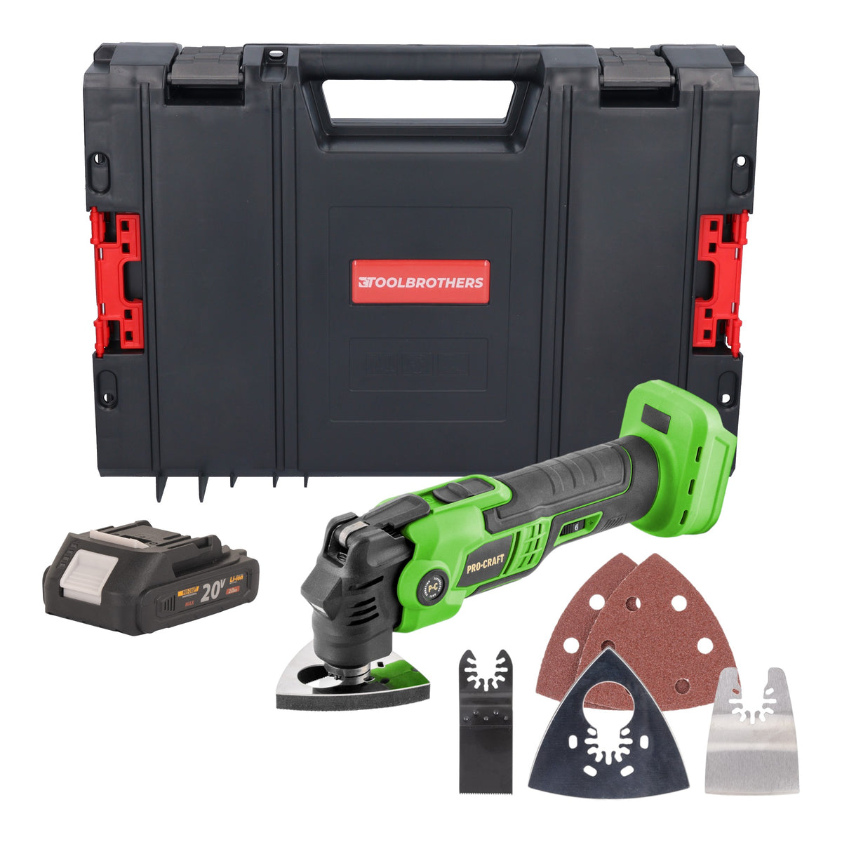Procraft PMT22bb Outil multifonctions sans fil 20 V Brushless + 1x batterie 2,0 Ah + RHINO Toolcase - sans chargeur
