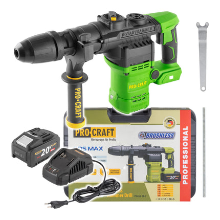 Procraft PHA50 1B C Akku Bohrhammer 20 V 7 J SDS max Brushless 1x Akku 8 0 Ah Ladegeraet Koffer 0 - toolbrothers