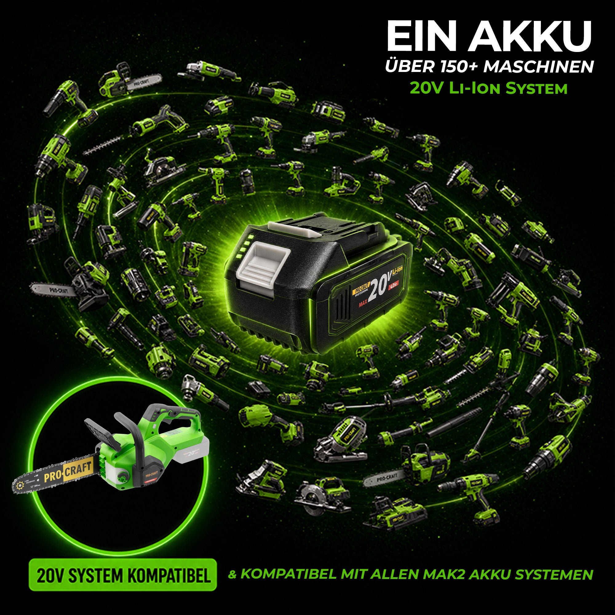 Procraft PKA38 Akku Kettensaege 20 V 304 mm Brushless Solo ohne Akku ohne Ladegeraet 2 - toolbrothers