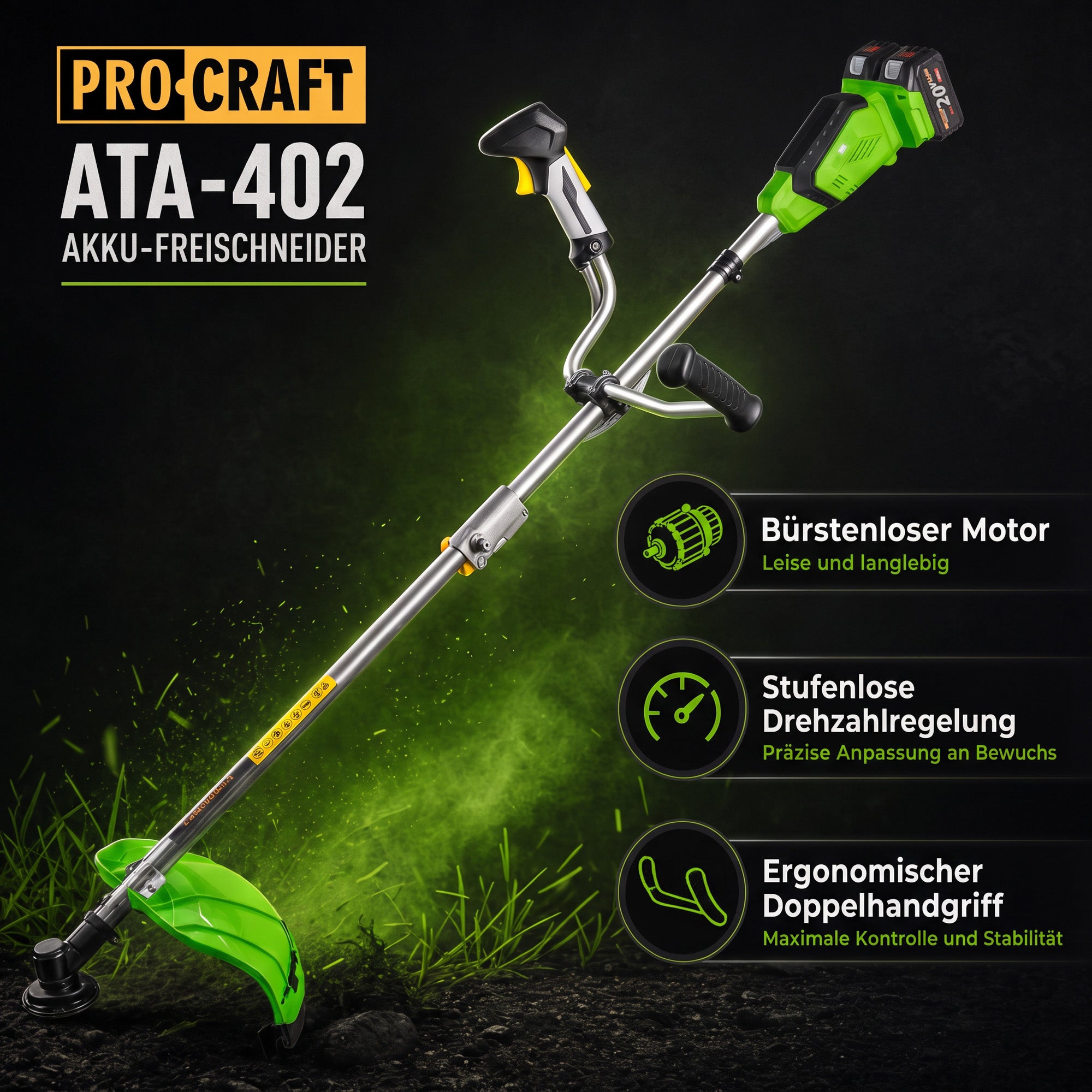 Procraft ATA 40 2 Akku Freischneider 40 V 2x 20 V 420 mm Brushless 2x Akku 4 0 Ah Ladegeraet 1 - toolbrothers