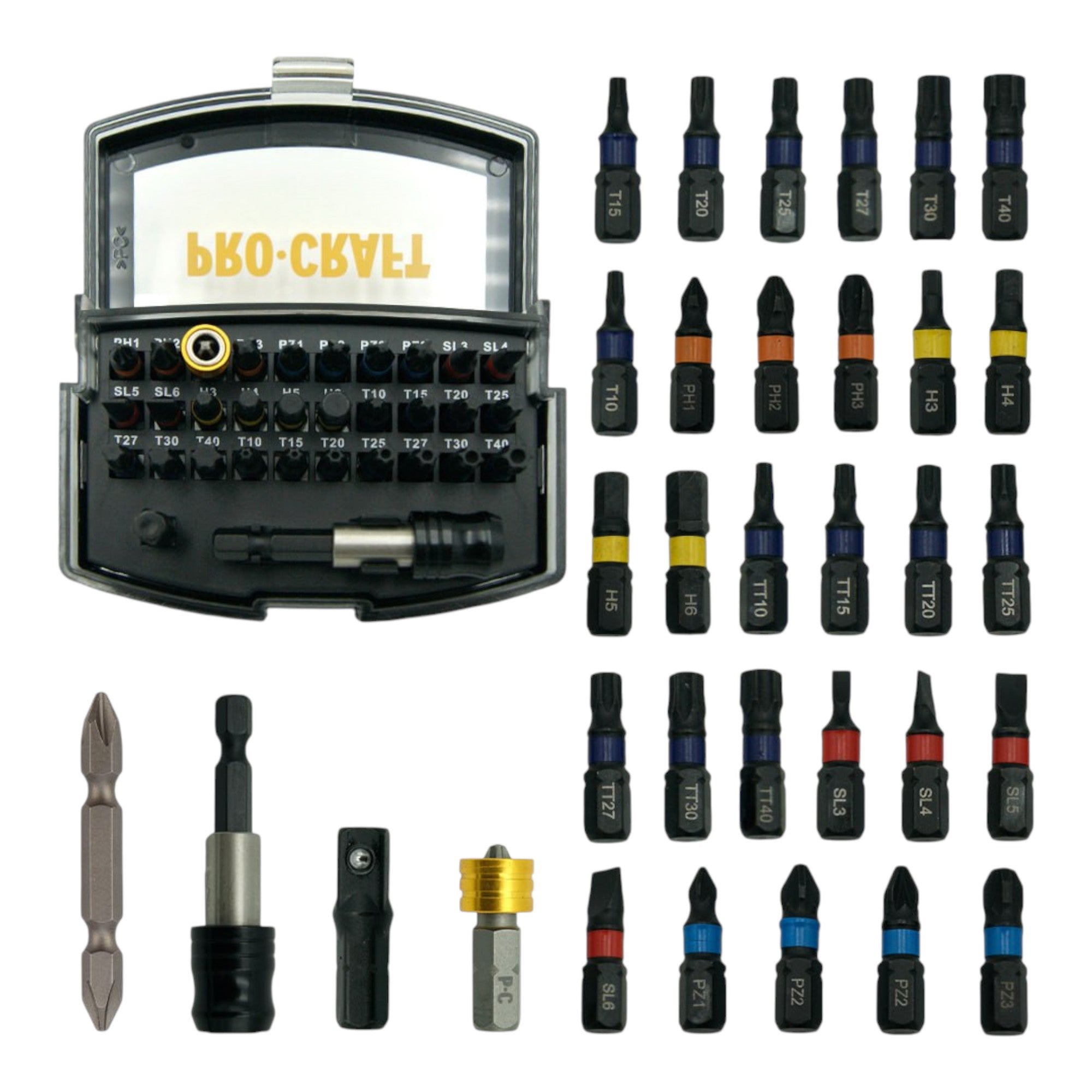 Procraft BS 32 Bit Set 32 tlg S2 Stahl Phillips Pozidriv Torx Hex Schlitz 1 - toolbrothers